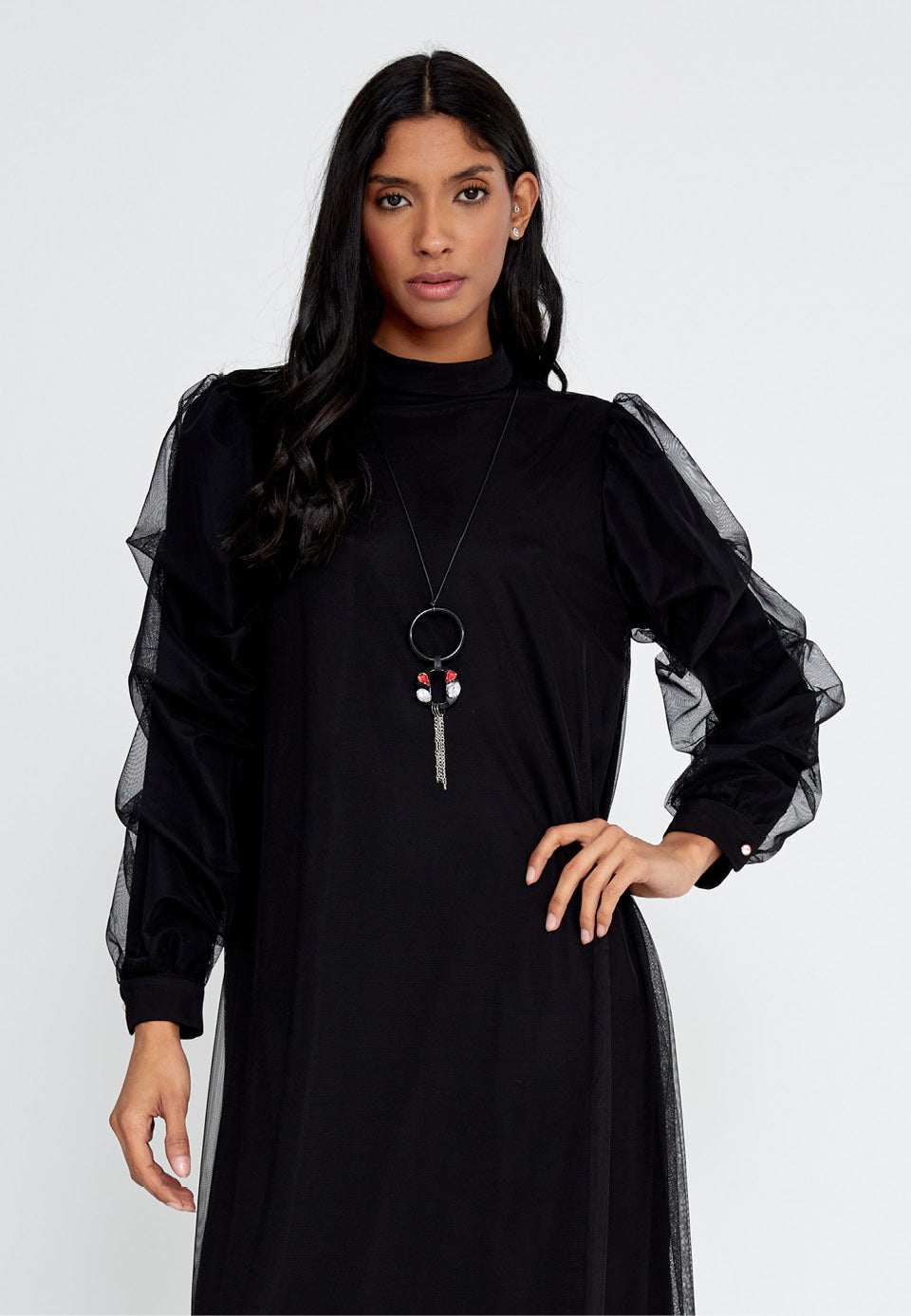 black midi dress with sleeves