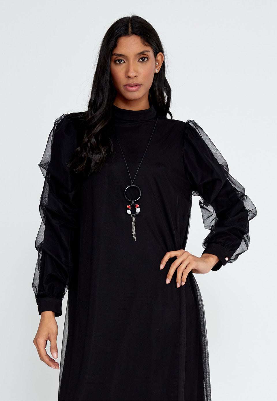 black midi dress with sleeves