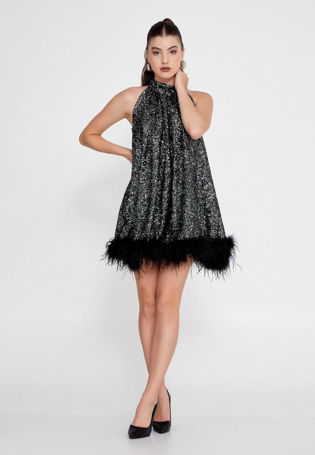 halter high neck dress