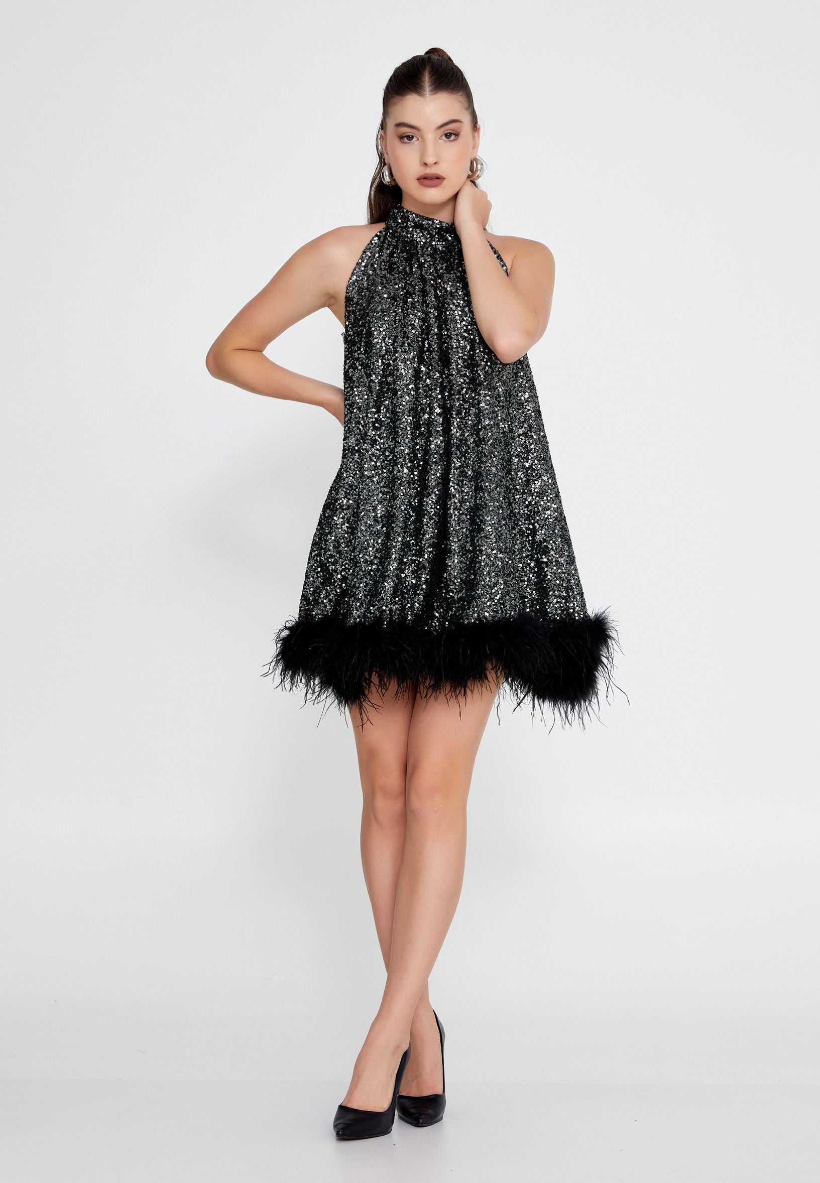 halter high neck dress