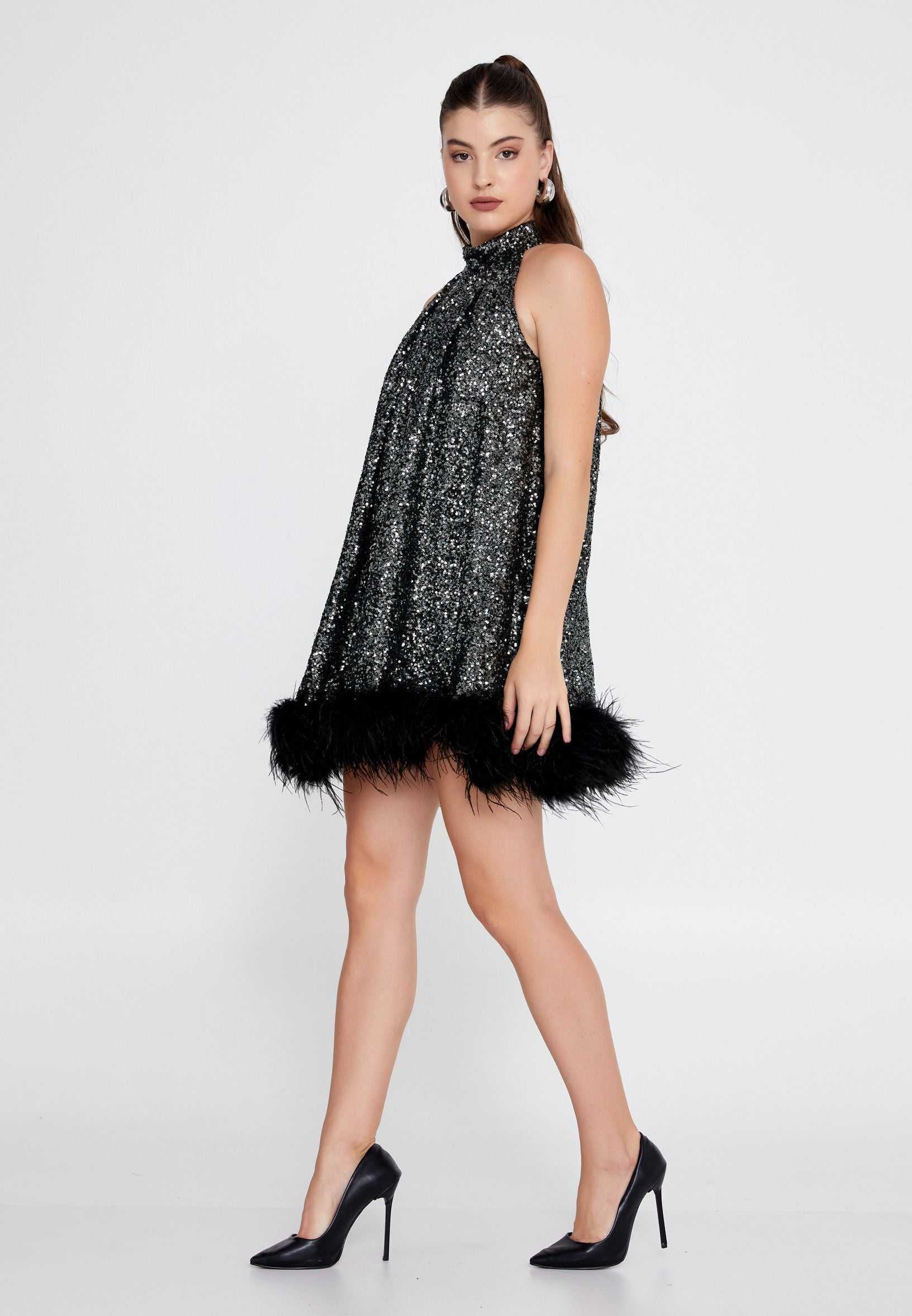 halter high neck dress