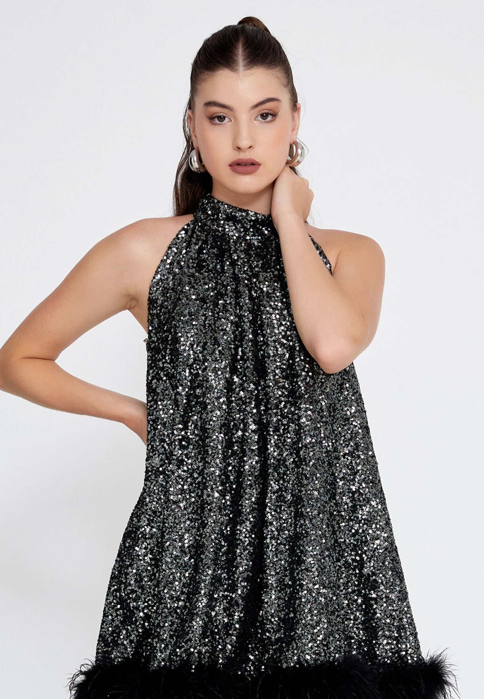 halter high neck dress