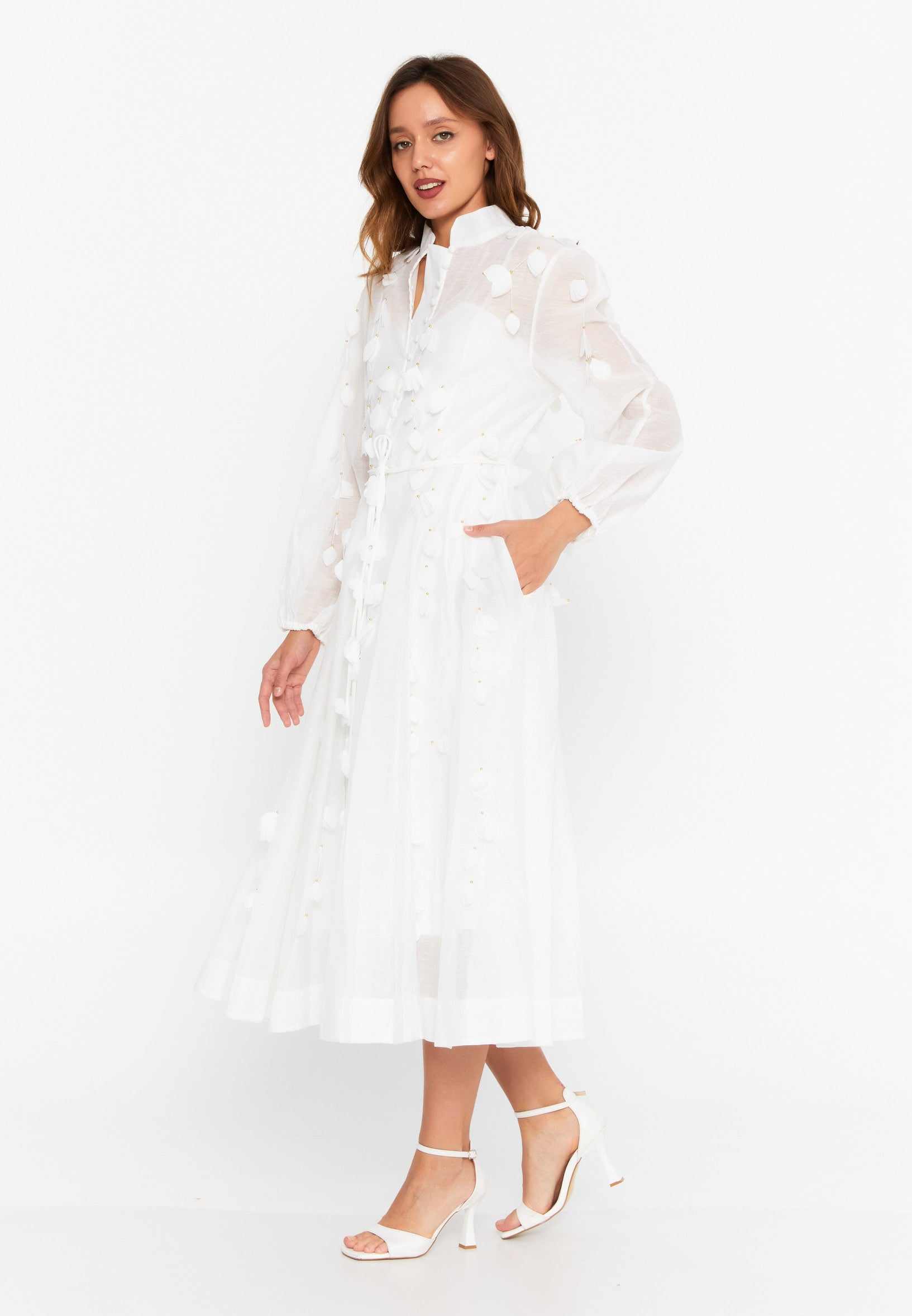 white formal dress midi