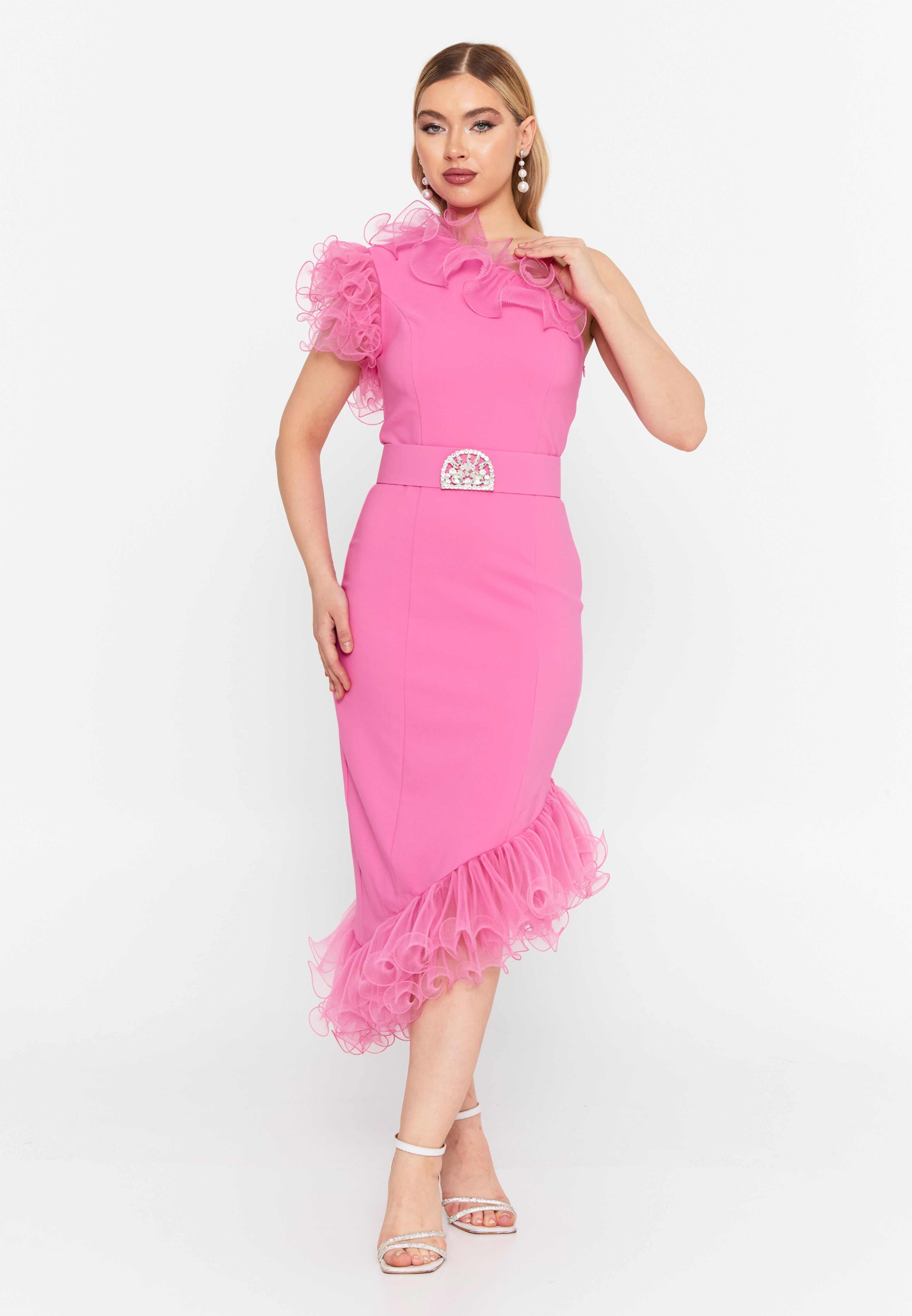 hot pink midi dress
