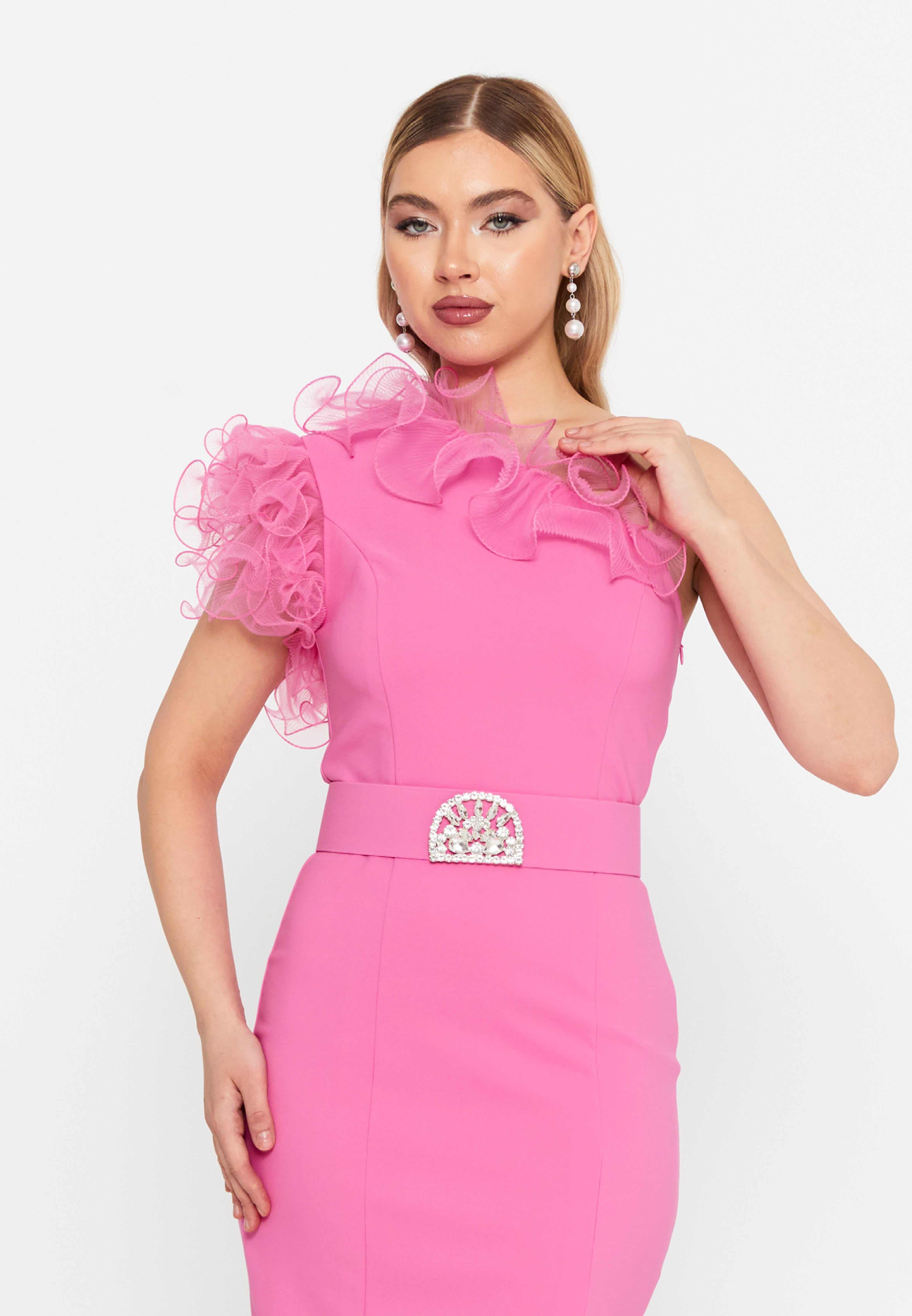 hot pink midi dress