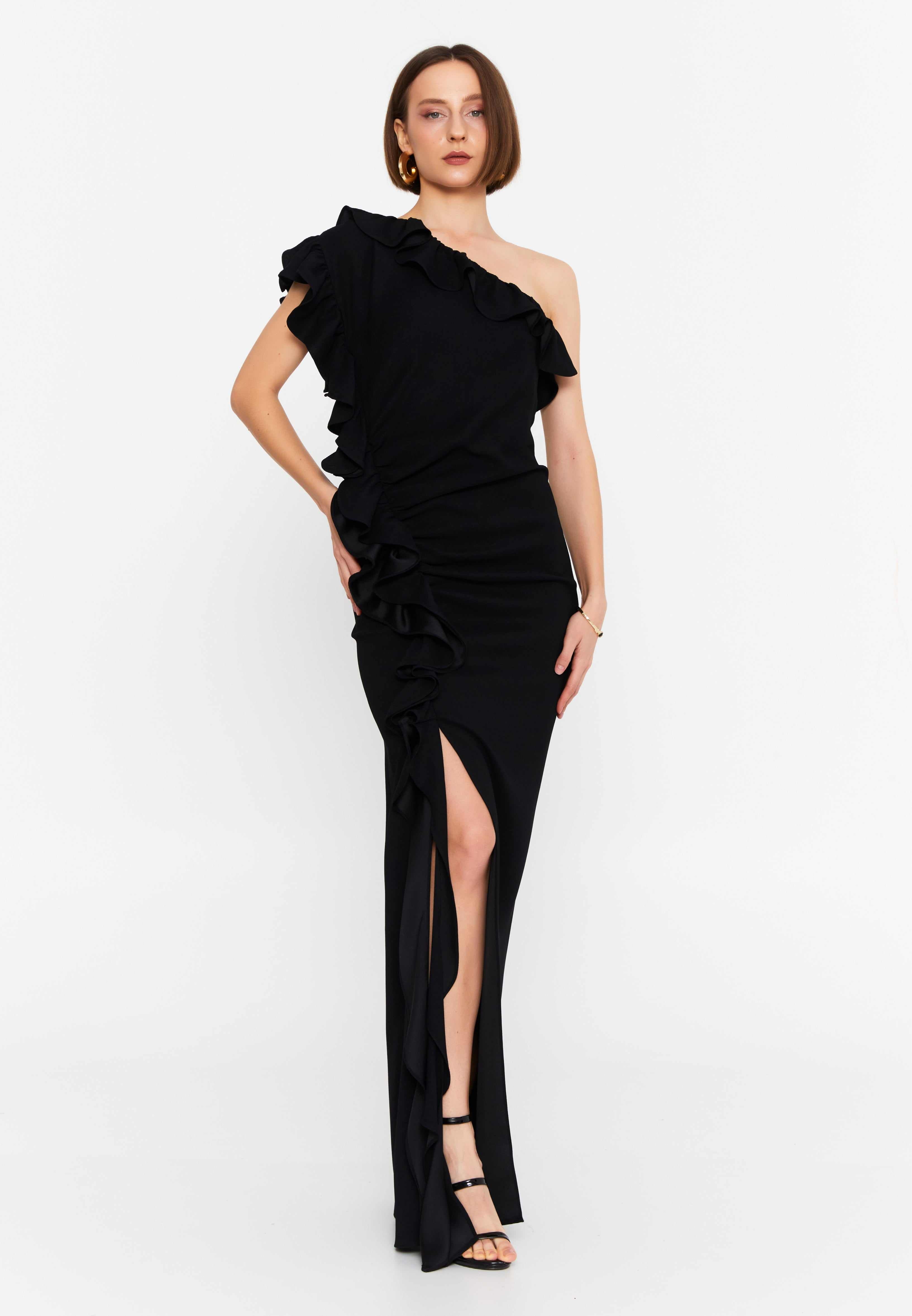 black ruffle dress