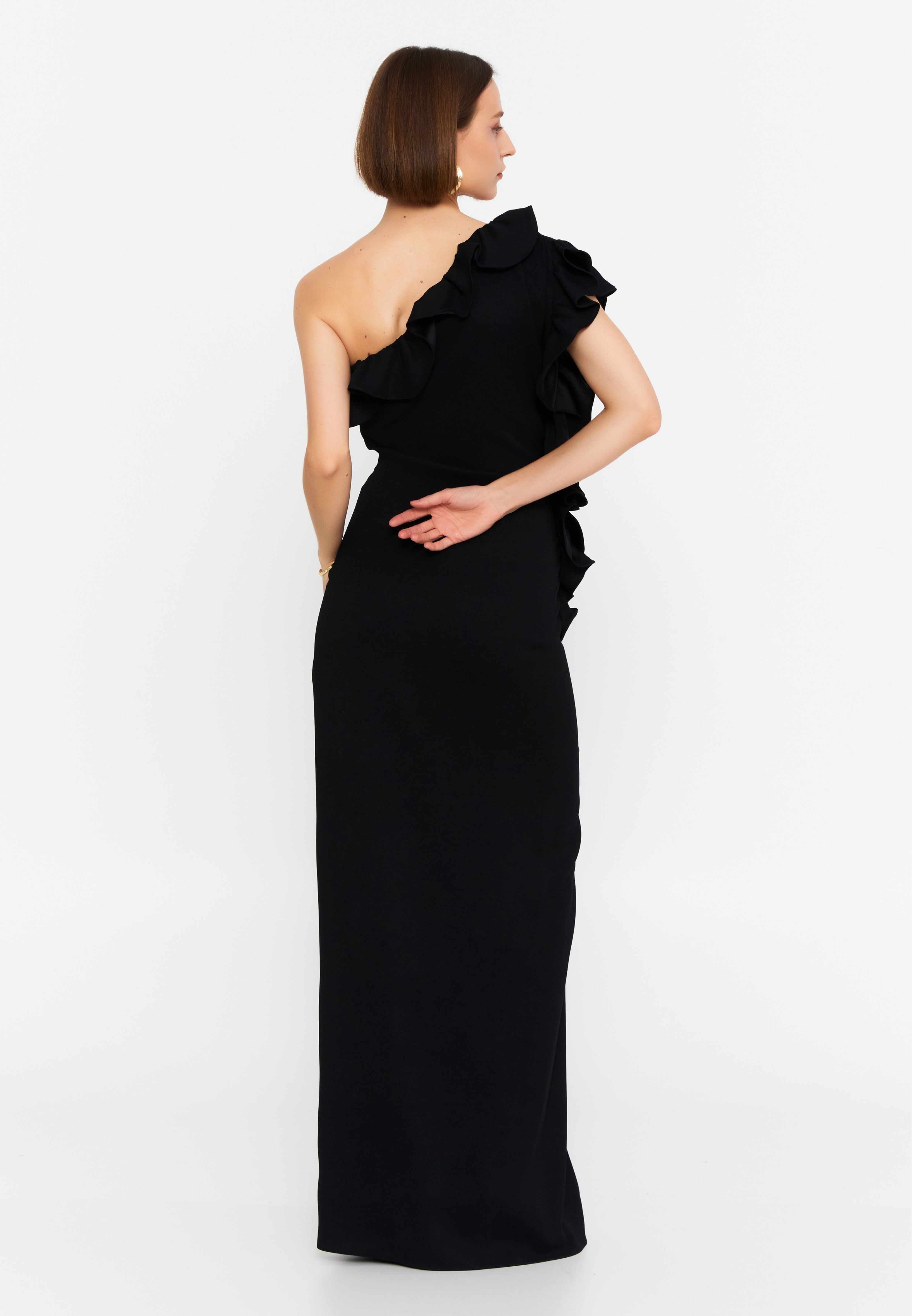 black ruffle dress