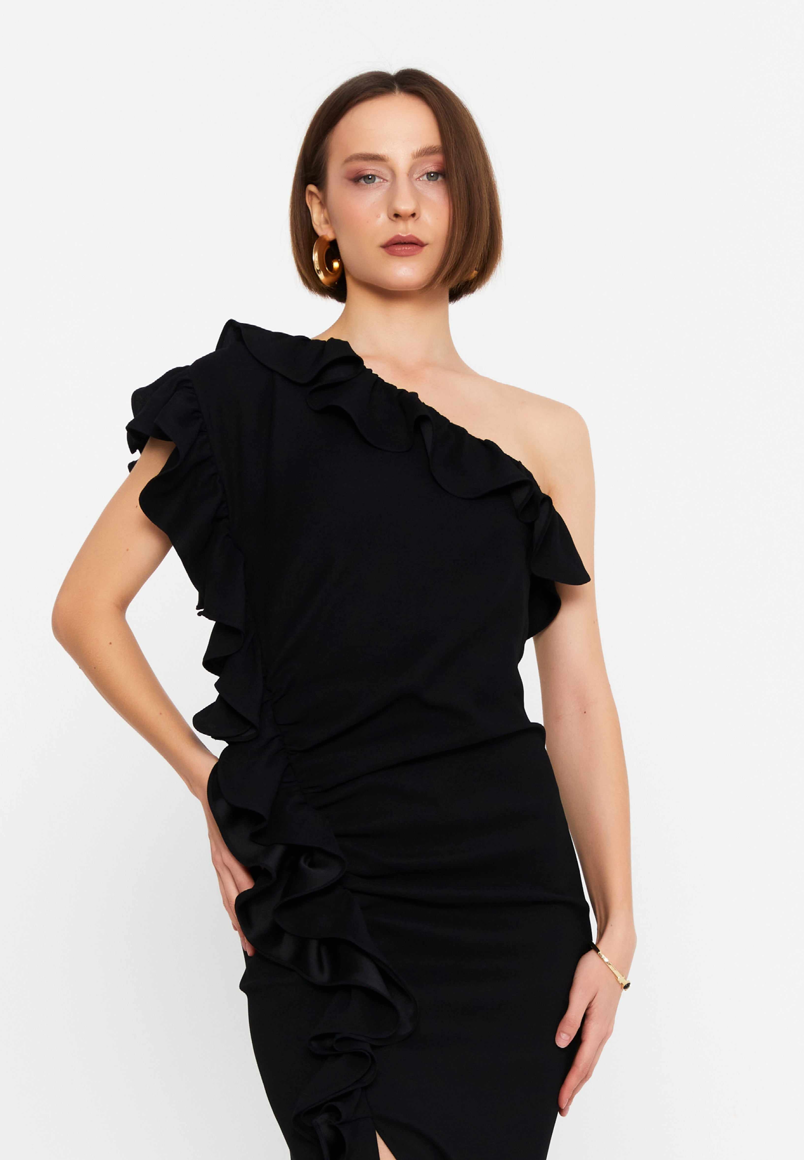 black ruffle dress