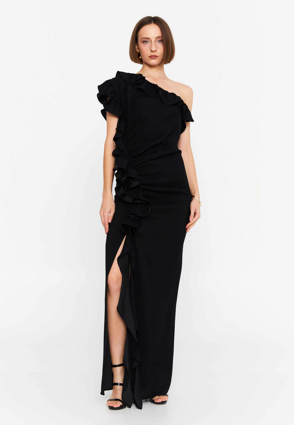 black ruffle dress