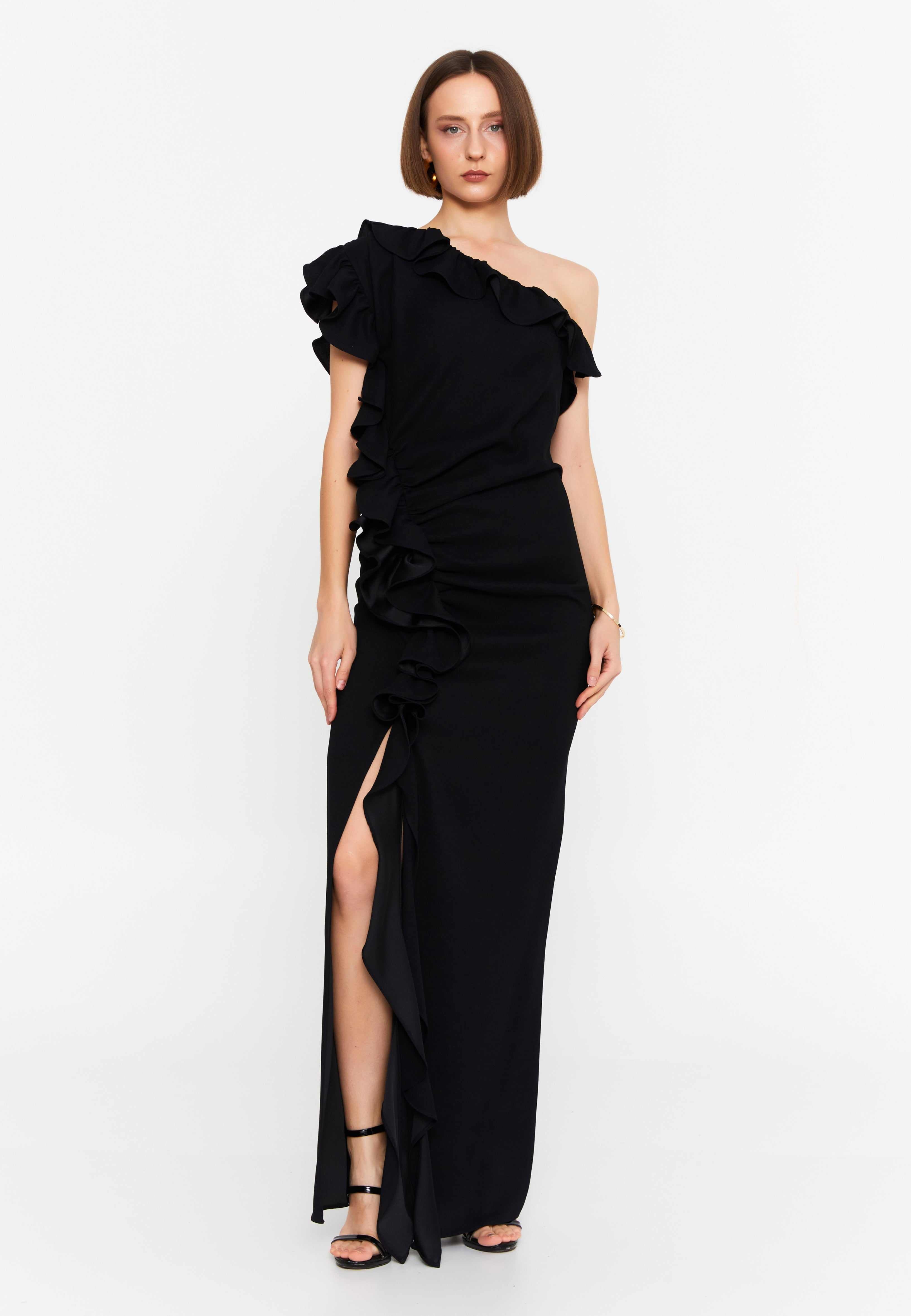 black ruffle dress