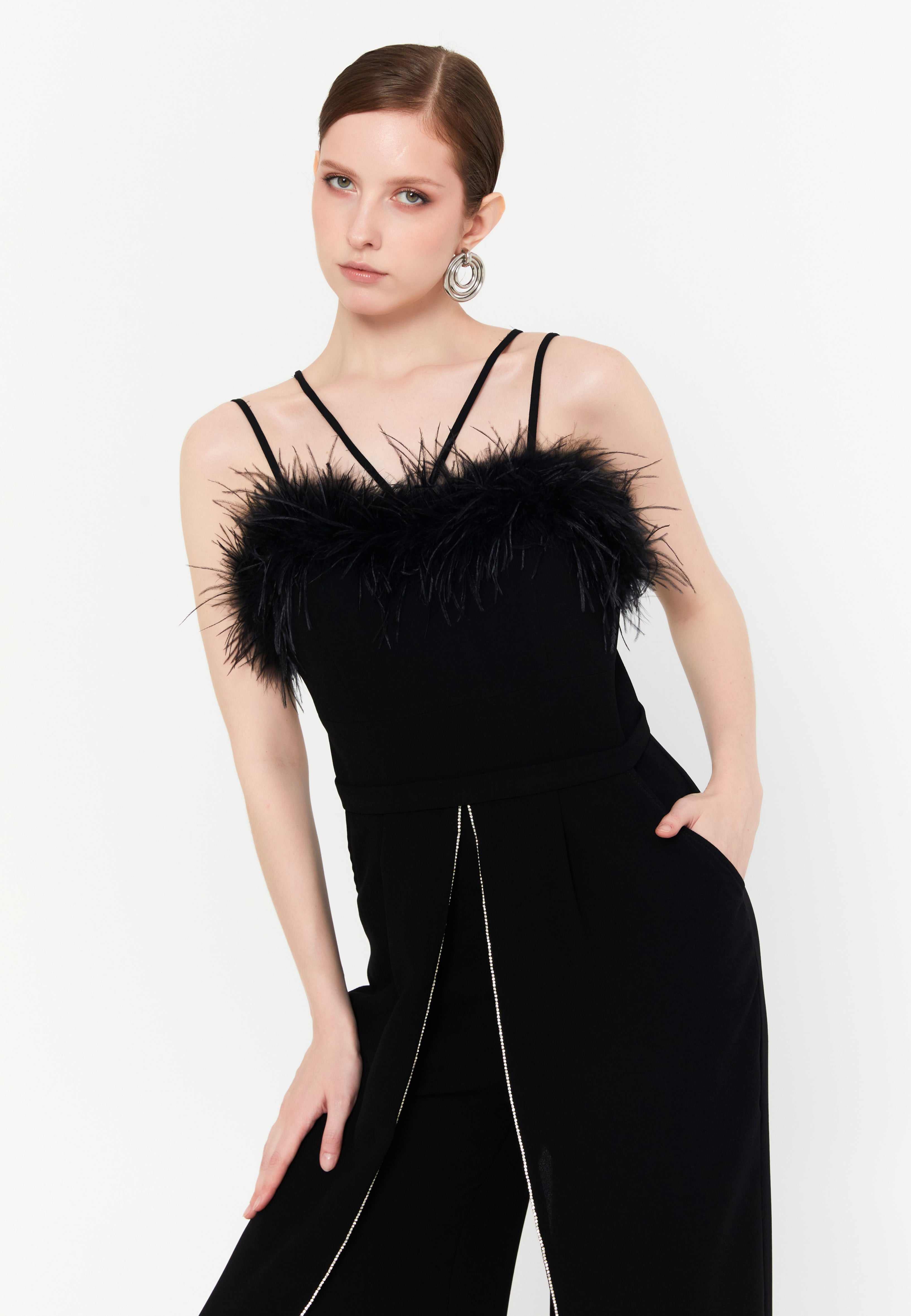 feather trimmed dress